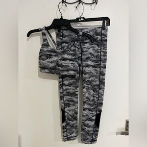 Gray & Black Marbled lululemon Athletic Leggings + Sports Bra Set